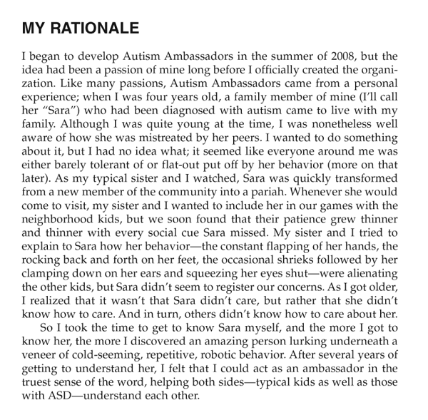 Autism Ambassadors rationale