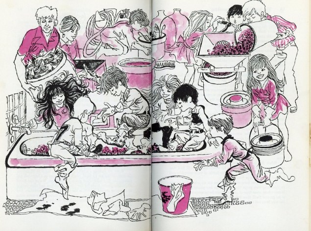 winemaking smashing grapes