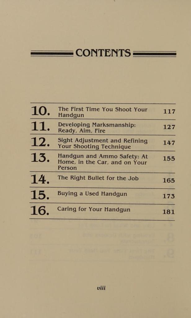 Womens Guide to Handguns contents