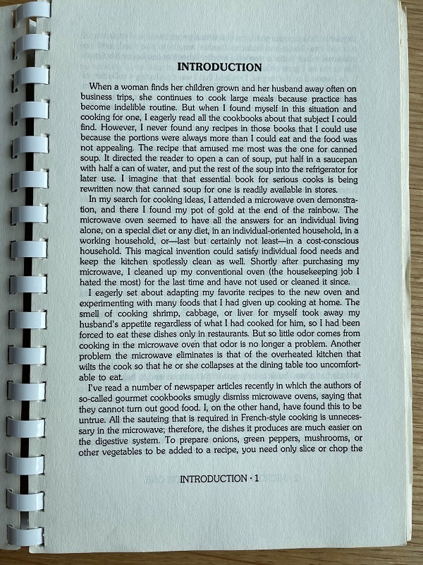 Microwave Cooking for One introduction