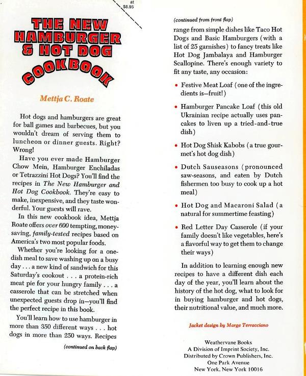 hot dog and hamburger cookbook inside flaps