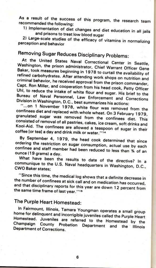 Removign sugar reduces disciplinary problems