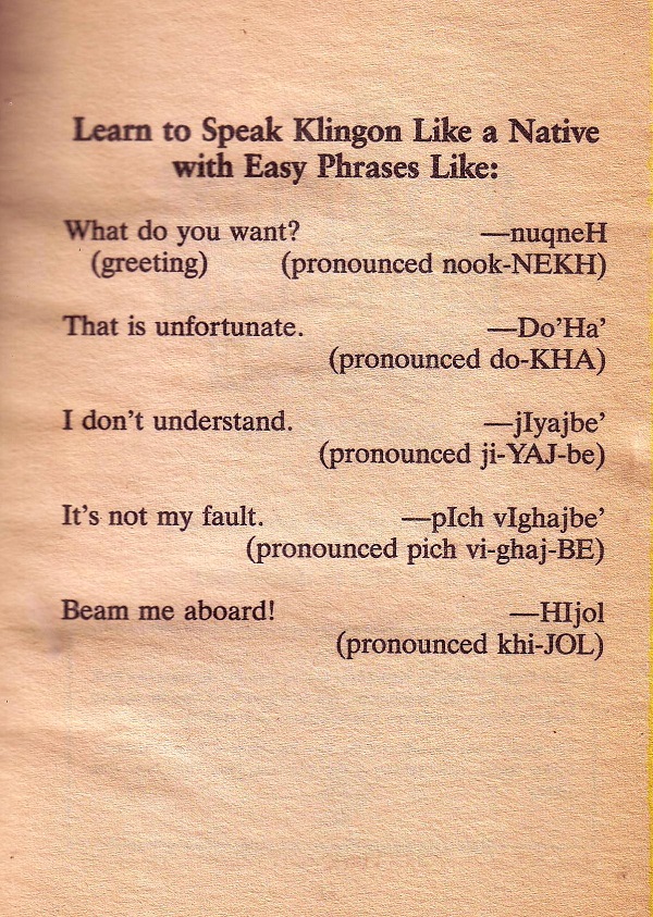 Klingon easy phrases