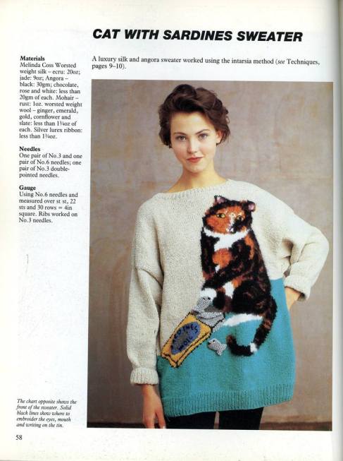 orange and black cat sweater with blue